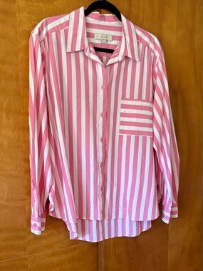 LOFT Pink and White Striped Blouse Women’s size XL